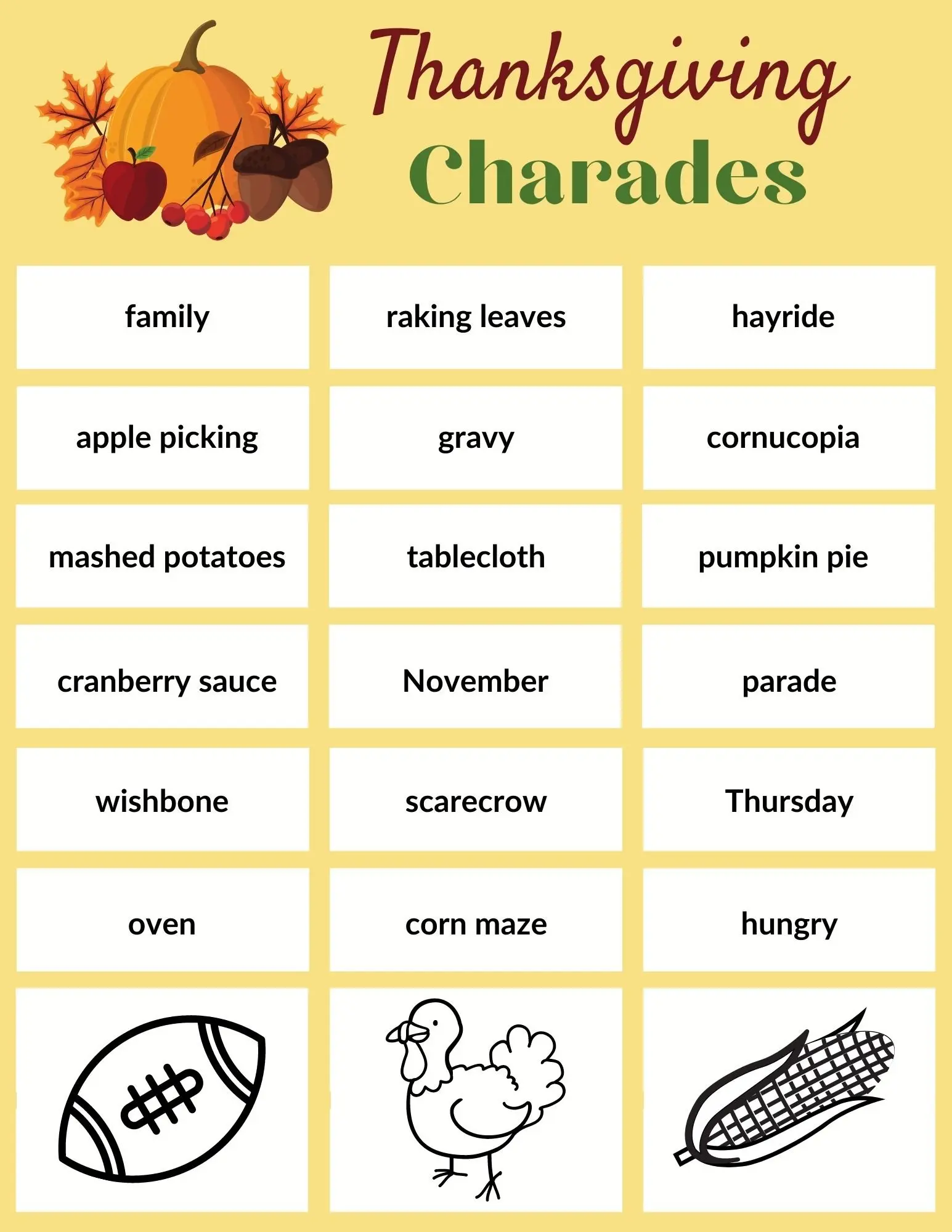 printable thanksgiving game of charades - moneywise moms - easy